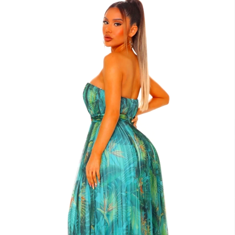 Playful Paradise Mesh Maxi Dress - Green/Comb